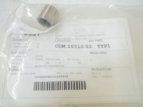 7601 1044 STAINLESS STEEL PIPE 3/8" *NEW NO BOX*