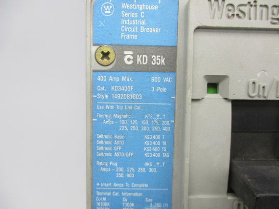 WESTINGHOUSE KD3400F W/ KT3400T 600VAC 400A UNMP