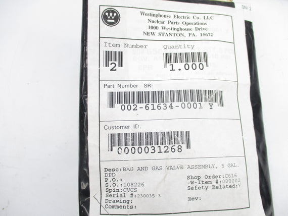 WESTINGHOUSE 002-61634-0001Y NSMP