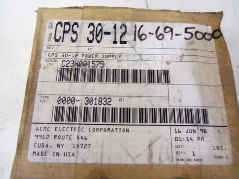 ACME ELECTRIC CORPORATION CPS 3012 *FACTORY SEALED*