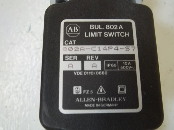 ALLEN BRADLEY  802A-C14P4-S7 SER. A LIMIT SWITCH *USED*