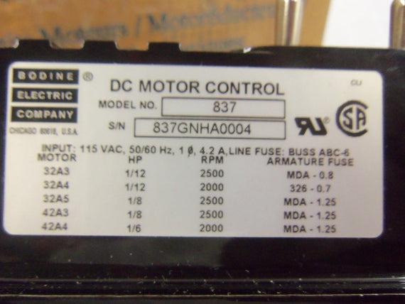 BODINE 837 MOTOR CONTROLLER *USED*