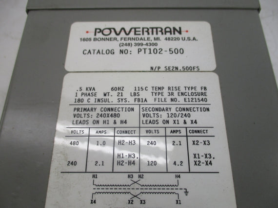 POWERTRAN PT102-500 480V 1.0A NSMP