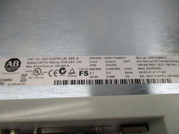 ALLEN BRADLEY 2097-V34PR3-LM SER. A F/W 1.55 400/480VAC 2.7A NSMP