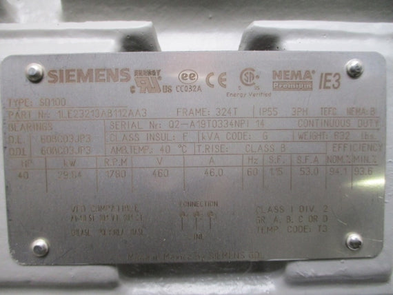 SIEMENS SD100 1LE23213AB112AA3 460V 46.0A NSNP