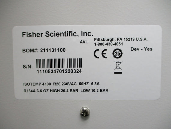 FISHER SCIENTIFIC ISOTEMP 4100 211131100 230VAC 6.8A NSNP