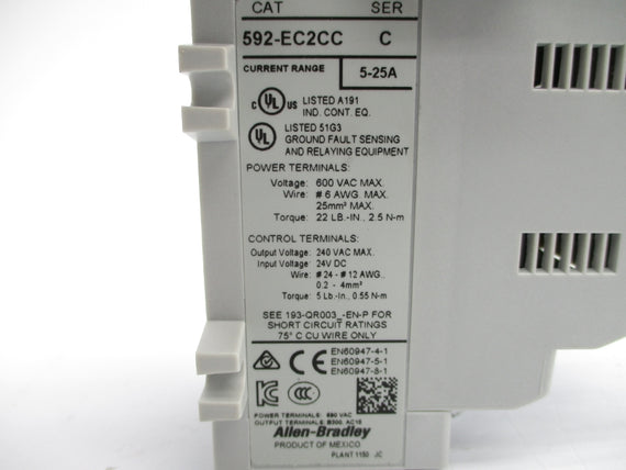 ALLEN BRADLEY 592-EC2CC SER. C 600VAC 5-25A (BR/WH) NSMP