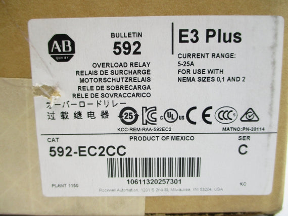 ALLEN BRADLEY 592-EC2CC SER. C 600VAC 5-25A (BR/WH) NSMP