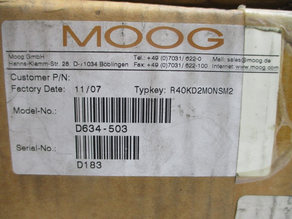 MOOG D634-503 R40KD2M0NSM2 24VDC (BLUE) NSMP