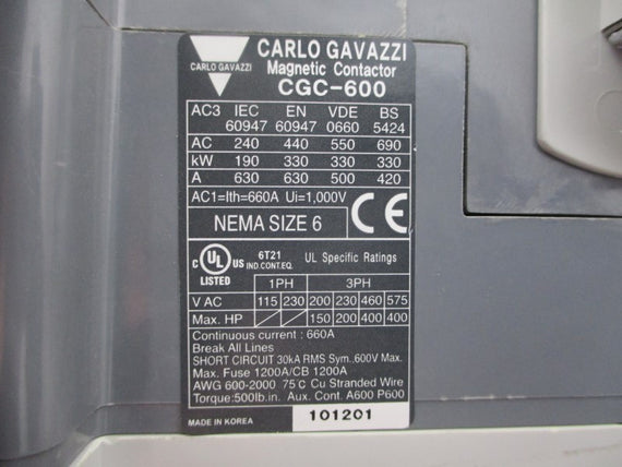 CARLO GAVAZZI CGC-600 100VAC/DC 660A NSMP