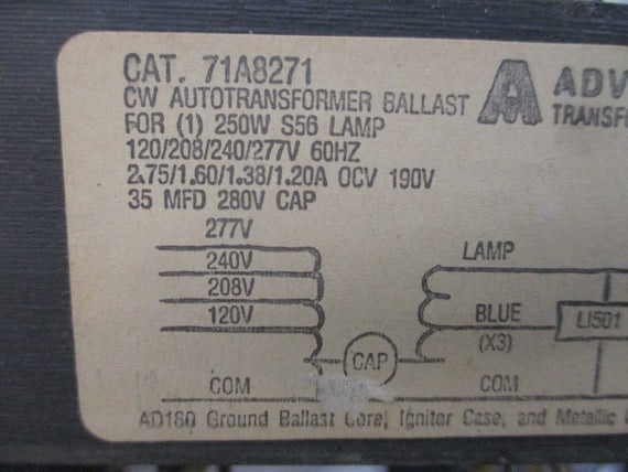 ADVANCE TRANSFORMER 71A8271-001 277V 2.75A NSMP