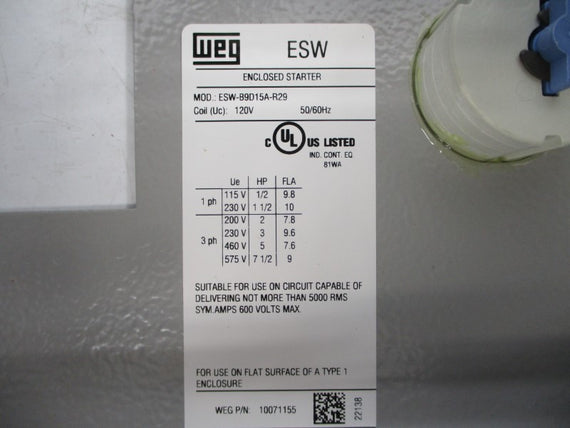 WEG ESW-B9D15A-R29 10071155 120V 9A NSMP