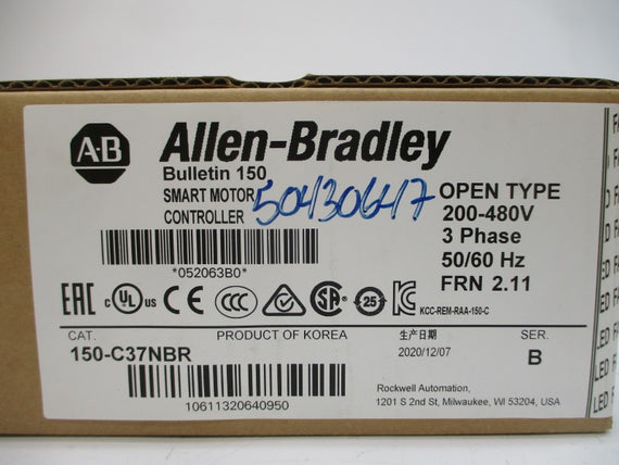 ALLEN BRADLEY 150-C37NBR SER. B F/W 2.11 200-480V DATE: 2020 (BR/WH) NSFS