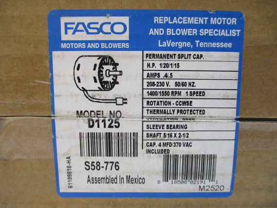 FASCO D1125 U90B1 208-230V 0.4/0.5A NSMP