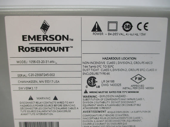 EMERSON ROSEMOUNT 1056-03-20-31-AN 84-265VAC NSMP