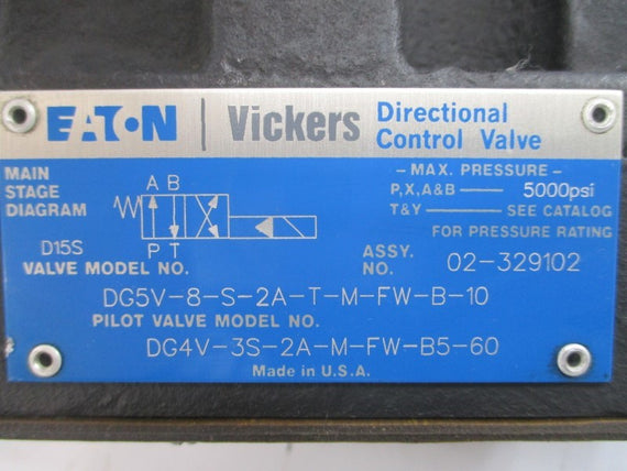 EATON VICKERS DG5V8S2ATMFWB10 02-329102 110/120V .46/.48A 5000PSI NSNP