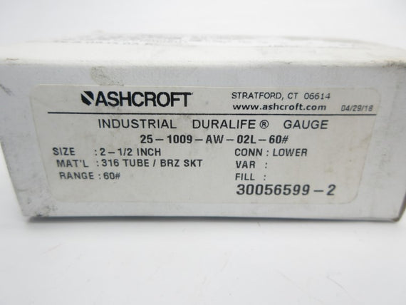 ASHCROFT 25-1009-AW-02L-60# 60PSI 2-1/2" NSMP