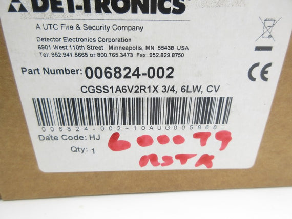 DET-TRONICS 006824-002 CGSS1A6V2R1X 3/4" NSMP