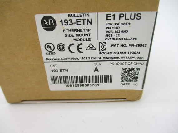 ALLEN BRADLEY 193-ETN SER. A F/W 1.02 24VDC (BR/WH) NSMP