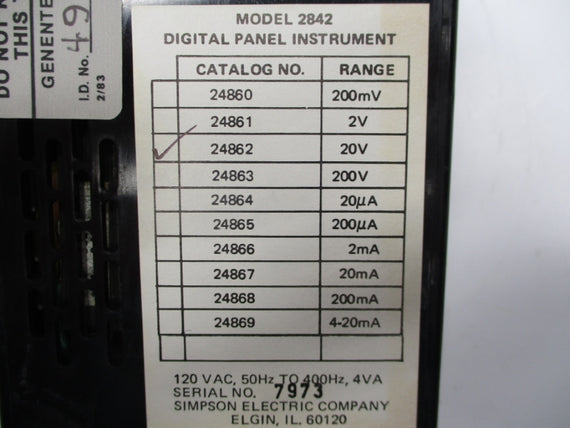 SIMPSON ELECTRIC 24862 2842 120VAC NSMP