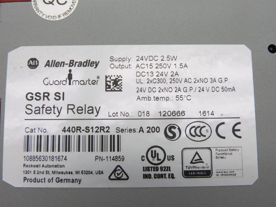 ALLEN BRADLEY 440R-S12R2 SER. A200 24VDC 1.5A (WH) NSMP