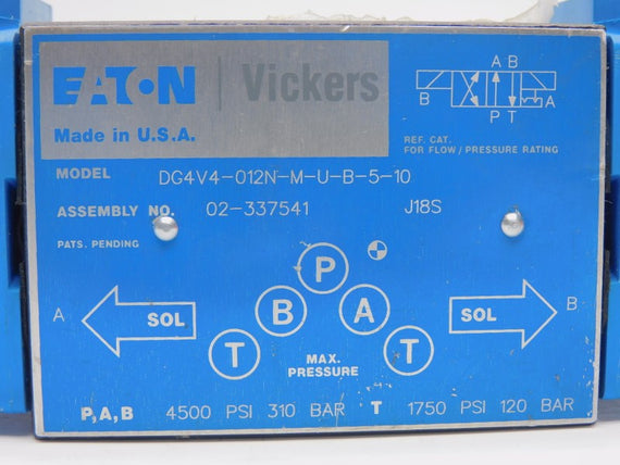 EATON VICKERS DG4V4012NMUB510 02-337541 110/120V .89/.69A 4500PSI NSNP