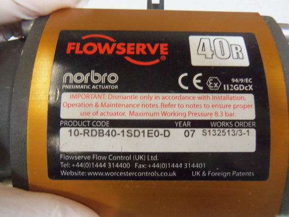 FLOWSERVE NORBRO 40R 10-RDB40-1SD1E0-D PNEUAMATIC ACTUATOR *USED*