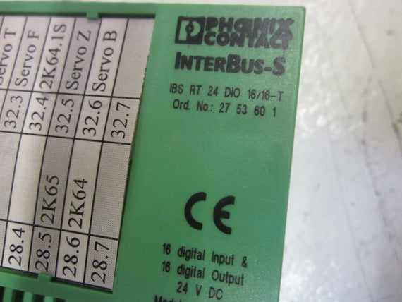 PHOENIX CONTACT INTERBUS-S IBS RT 24 DIO 16/16T I/O MODULE *USED*