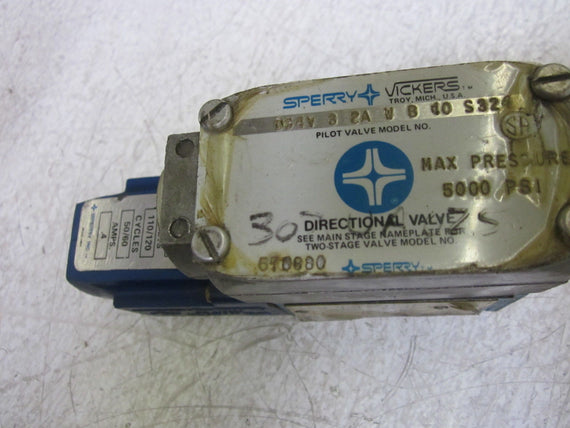 SPERRY VICKERS D34V-3-2A-W-B-10-S324 110/120V DIRECTIONAL CONTROL VALVE *USED*