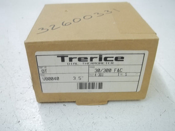 TRERICE DT MODEL V80040 3.5" DIAL THERMOMETER 30/300 F&C *NEW IN BOX*