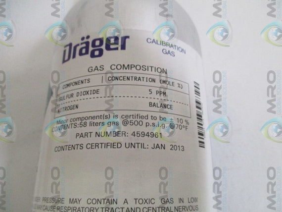 DRAGER UN1956 4594961 CALIBRATION GAS *NEW IN BOX*