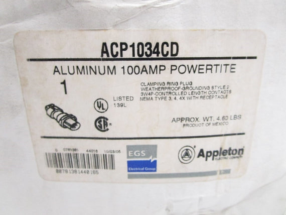 APPLETON ACP1034CD 600VAC 100A NSMP