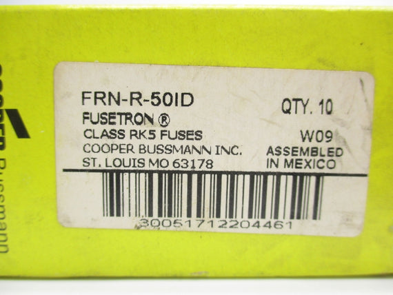 BUSSMANN FRN-R-50ID 250VAC 50A (PKG OF 10) (YELLOW) NSMP