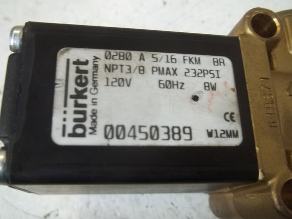 BURKERT 00450389 SOLENOID VALVE *USED*