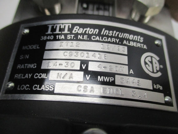 BARTON INSTRUMENTS IT12 14-30V 4-20MA 500PSI NSMP