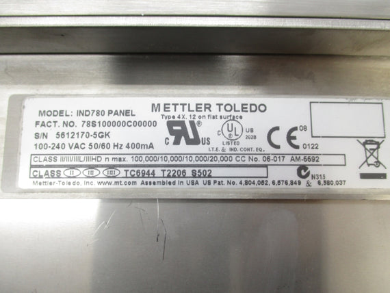 METTLER TOLEDO IND780 PANEL 78S100000C00000 100-240VAC NSMP