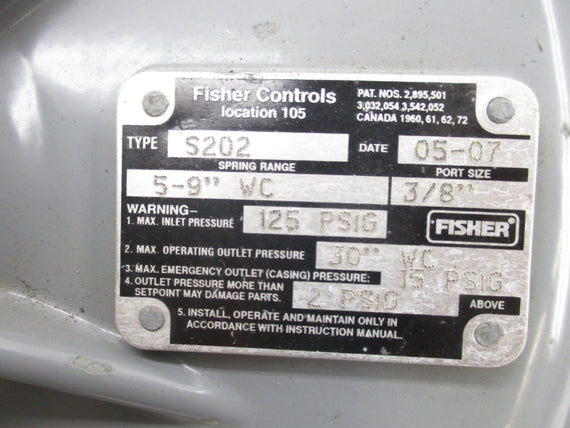 FISHER CONTROLS S202 125PSI 3/8" UNMP