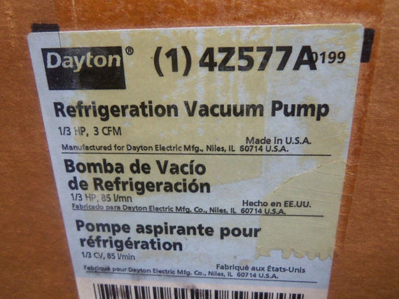 DAYTON 4Z577A REFRIGERATION VACUUM PUMP *NEW IN BOX*