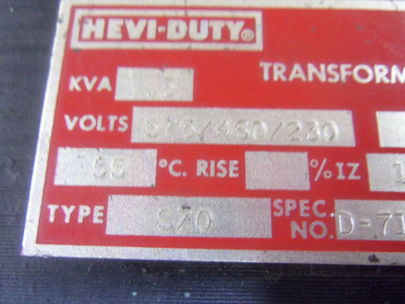 HEVI-DUTY SZ0 TRANSFORMER 575/460/230V *USED*