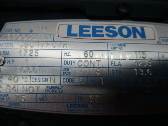 LEESON C6C17FC7H MOTOR 1725 RPM 1 HP * NEW NO BOX *