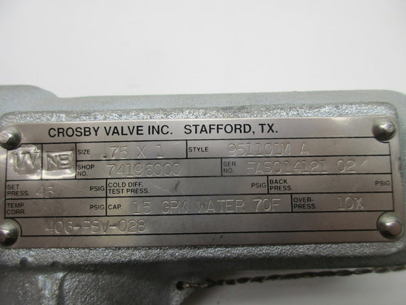 CROSBY VALVE 951101MA * USED *