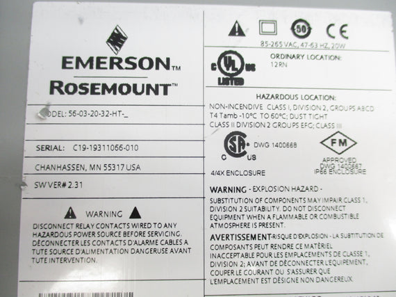 ROSEMOUNT 56-03-20-32-HT 85-265VAC NSNP