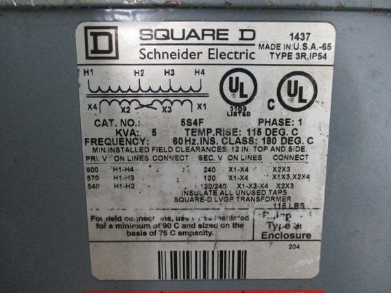 SQUARE D 5S4F 5KVA 600V NSNP