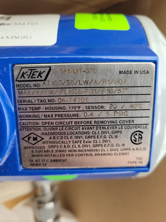 K-TEK AT100/S6/LW/A/R1/H0/M4A/X/FM/(FL)SS6-F31/F1B/57" 0.4/5PSIG NSMP