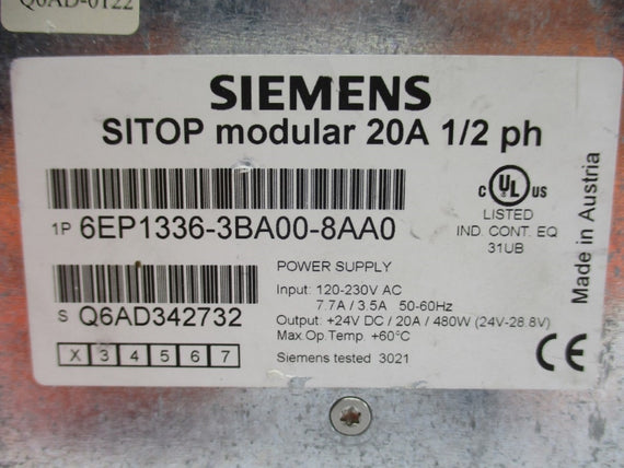 SIEMENS 6EP1336-3BA00-8AA0 120-230VAC 7.7/3.5A NUPI