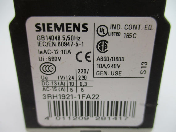 SIEMENS 3RH1921-1FA22 240V 10A NUPI