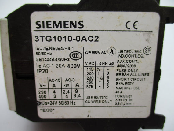 SIEMENS 3TG1010-0AC2 400V 20A NUPI