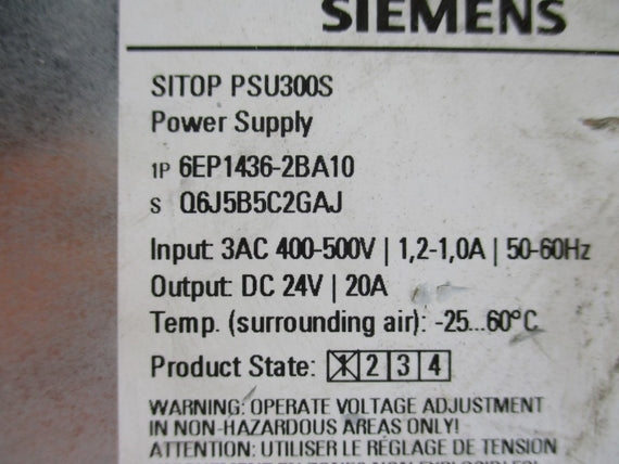 SIEMENS 6EP1436-2BA10 24VDC 20A NUPI