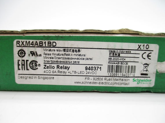 SCHNEIDER ELECTRIC RXM4AB1BD 24VDC 6A (PKG OF 10) NSMP