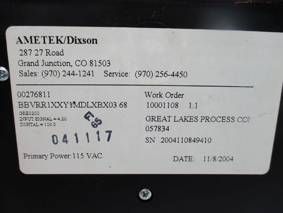 AMETEK/DIXSON BBVRR1XXY1MDLXBX0368 115VAC NSMP